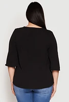 Womens Plus Airy Quarter Bell Sleeve Blouse,