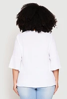 Womens Plus Size Airy Quarter Bell Sleeve Blouse, White, Size 1X