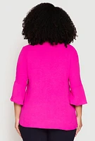 Womens Plus Size Airy Quarter Bell Sleeve Blouse, Pink, Size 1X