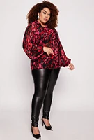 Womens Plus Size Chiffon Printed Pattern Shirt, Pink, Size 1X