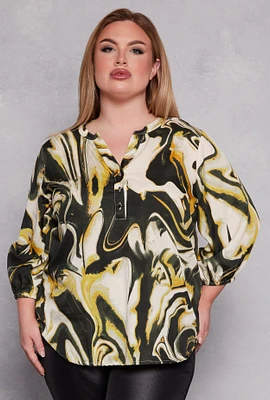 Womens Plus Swirl Marble Print Blouse, Multi,