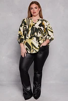 Womens Plus Size Swirl Marble Print Blouse, Multi, Size 1X