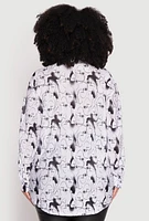 Womens Plus Size Plisse Face Print Johnny Collar Shirt, Multi, Size 3X