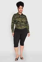 Womens Plus Size Camouflage Smock Waist Blouse, Green, Size 2X