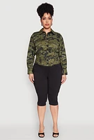 Womens Plus Size Camouflage Smock Waist Blouse, Green, Size 2X