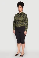 Womens Plus Size Camouflage Smock Waist Blouse, Green, Size 2X