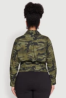 Womens Plus Size Camouflage Smock Waist Blouse, Green, Size 2X