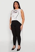 Womens Plus Size Face Print Sleeveless High Low Maxi Top, White, Size 3X