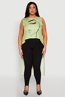 Womens Plus Face Print Sleeveless High Low Maxi Top,