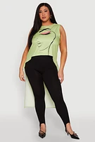 Womens Plus Face Print Sleeveless High Low Maxi Top,
