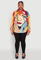 Womens Plus Size Abstract Face Print Blouse, Multi, Size 2X