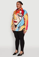 Womens Plus Size Abstract Face Print Blouse, Multi, Size 2X