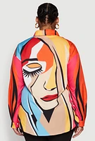 Womens Plus Size Abstract Face Print Blouse, Multi, Size 2X