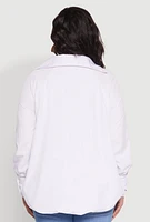 Womens Plus Size Johnny Collar Long Sleeve Shirt, White, Size 1X
