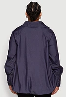 Womens Plus Chambray Bubble Hem Blouse, Blue,