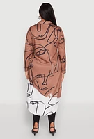 Womens Plus Abstract Faces Button Front Maxi Top, 1X
