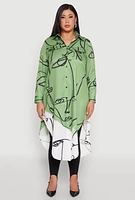 Womens Plus Abstract Faces Button Front Maxi Top, Multi,