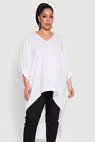 Womens Plus Size High Low Dolman Sleeve Blouse, White, Size 1X