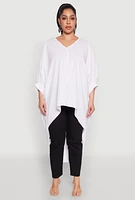 Womens Plus Size High Low Dolman Sleeve Blouse, White, Size 1X