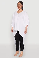 Womens Plus Size High Low Dolman Sleeve Blouse, White, Size 1X