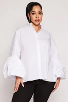 Womens Plus Size Button Down Mock Neck Shirt, White, Size 2X