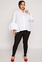 Womens Plus Size Button Down Mock Neck Shirt, White, Size 2X