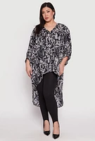 Womens Plus Abstract Print High Low Blouse, Black,