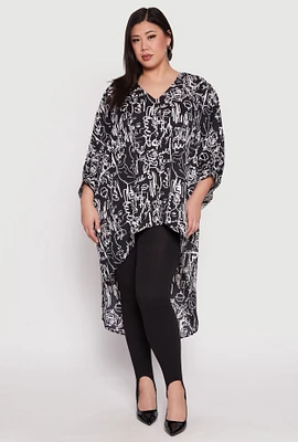 Womens Plus Abstract Print High Low Blouse,