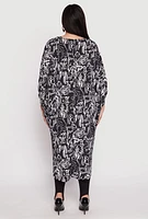 Womens Plus Abstract Print High Low Blouse, Black,