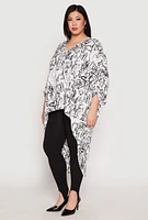 Womens Plus Size Abstract Print High Low Blouse, White, Size 1X