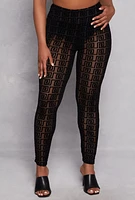 Womens Plus Velvet Burnout Greek Key Leggings,