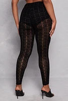 Womens Plus Velvet Burnout Greek Key Leggings,
