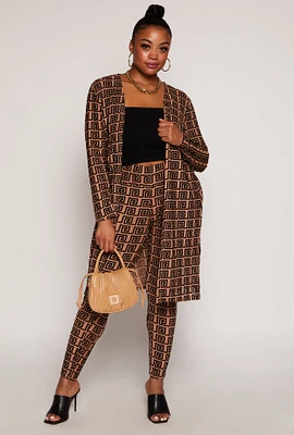 Womens Plus Size Velvet Burnout Greek Key Leggings, Brown, Size 3X