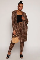 Womens Plus Size Velvet Burnout Greek Key Leggings, Brown, Size 3X