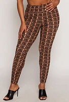 Womens Plus Size Velvet Burnout Greek Key Leggings, Brown, Size 3X