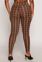 Womens Plus Size Velvet Burnout Greek Key Leggings, Brown, Size 3X