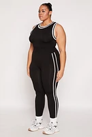 Womens Plus Size Seamless Varsity Stripe Leggings, Black, Size 1X-2X
