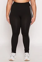 Womens Plus Size Seamless Varsity Stripe Leggings, Black, Size 1X-2X