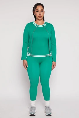 Womens Plus Size Seamless Varsity Stripe Leggings, Green, Size 1X-2X