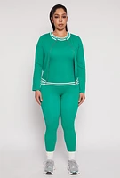 Womens Plus Size Seamless Varsity Stripe Leggings, Green, Size 1X-2X
