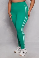 Womens Plus Size Seamless Varsity Stripe Leggings, Green, Size 2X-3X