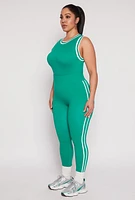 Womens Plus Size Seamless Varsity Stripe Leggings, Green, Size 1X-2X