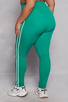 Womens Plus Size Seamless Varsity Stripe Leggings, Green, Size 2X-3X