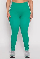 Womens Plus Size Seamless Varsity Stripe Leggings, Green, Size 1X-2X