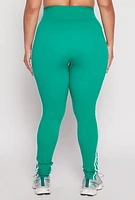 Womens Plus Size Seamless Varsity Stripe Leggings, Green, Size 1X-2X
