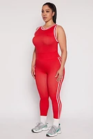 Womens Plus Size Seamless Varsity Stripe Leggings, Red, Size 1X-2X