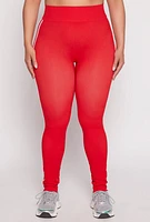 Womens Plus Size Seamless Varsity Stripe Leggings, Red, Size 1X-2X
