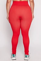 Womens Plus Size Seamless Varsity Stripe Leggings, Red, Size 1X-2X