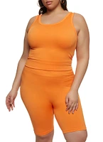 Womens Plus Size Textured Knit Scoop Neck Tank Top, Orange, Size 1X-2X
