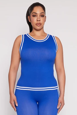 Womens Plus Seamless Varsity Stripe Trim Tank Top, 1X-2X